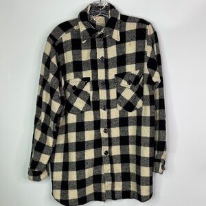 Vintage Frostproof Wool Black White Buffalo Plaid Button Up Shirt 15.5